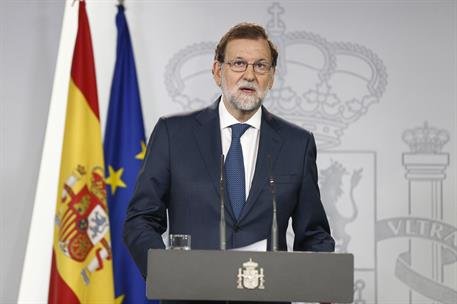 7/09/2017. Rajoy comparece tras el Consejo de Ministros extraordinario. El presidente del Gobierno, Mariano Rajoy, ha comparecido tras el Co...