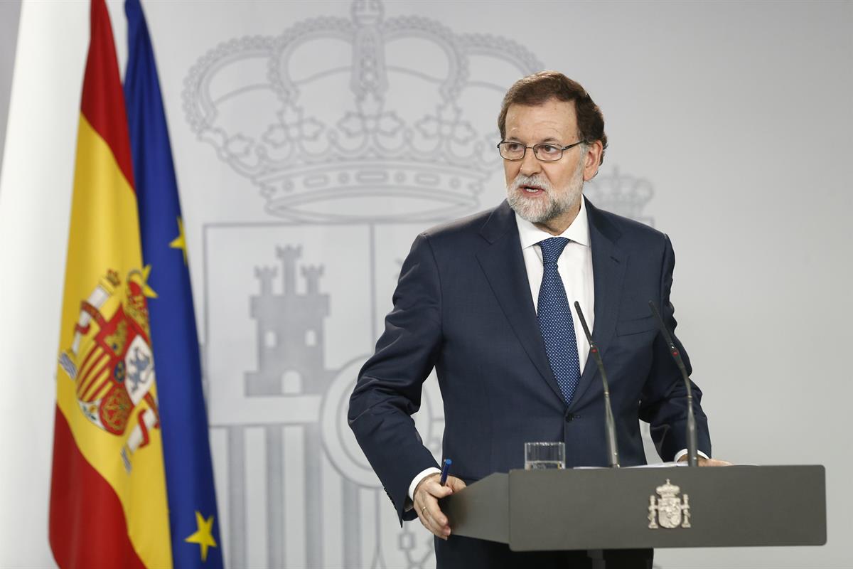 7/09/2017. Comparecencia de Rajoy tras el Consejo de Ministros extraordinario. El presidente del Gobierno, Mariano Rajoy, ha comparecido tra...