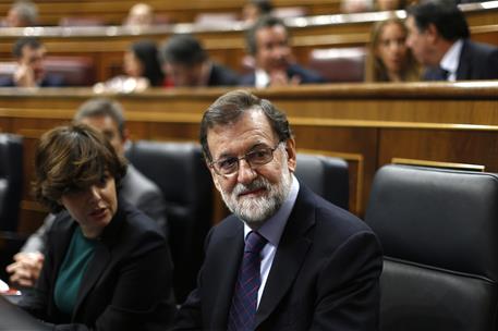 8/11/2017. Pool Moncloa / Diego Crespo. El presidente del Gobierno, Mariano Rajoy, en su escaño del Congreso de los Diputados durante la ses...