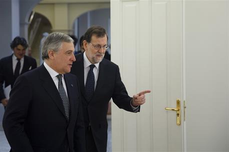 10/02/2017. Mariano Rajoy recibe a Antonio Tajani en La Moncloa. El presidente del Gobierno, Mariano Rajoy, y presidente del Parlamento Euro...