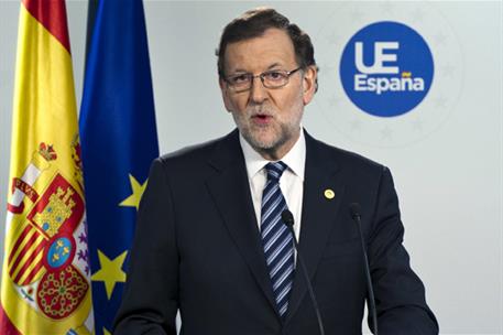 10/03/2017. Rajoy asiste al Consejo Europeo (segunda jornada). El presidente del Gobierno, Mariano Rajoy, durante la rueda de prensa posteri...