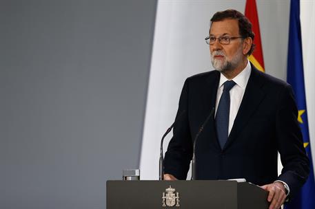 11/10/2017. Declaración del presidente del Gobierno, Mariano Rajoy. El presidente del Gobierno, Mariano Rajoy, durante su comparecencia ante...