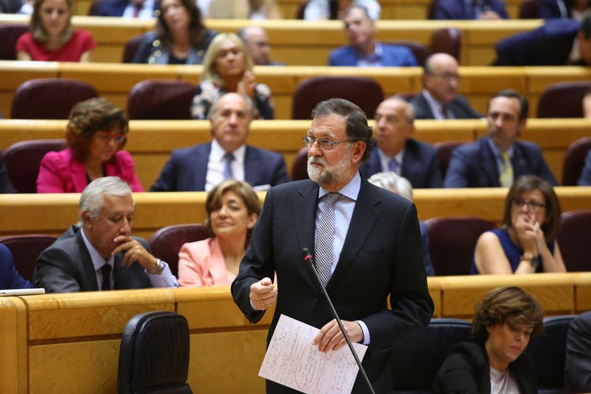 12/09/2017. Rajoy asiste a la sesión de control al Gobierno en el Senado. El jefe del Ejecutivo, Mariano Rajoy, durante una de sus intervenc...