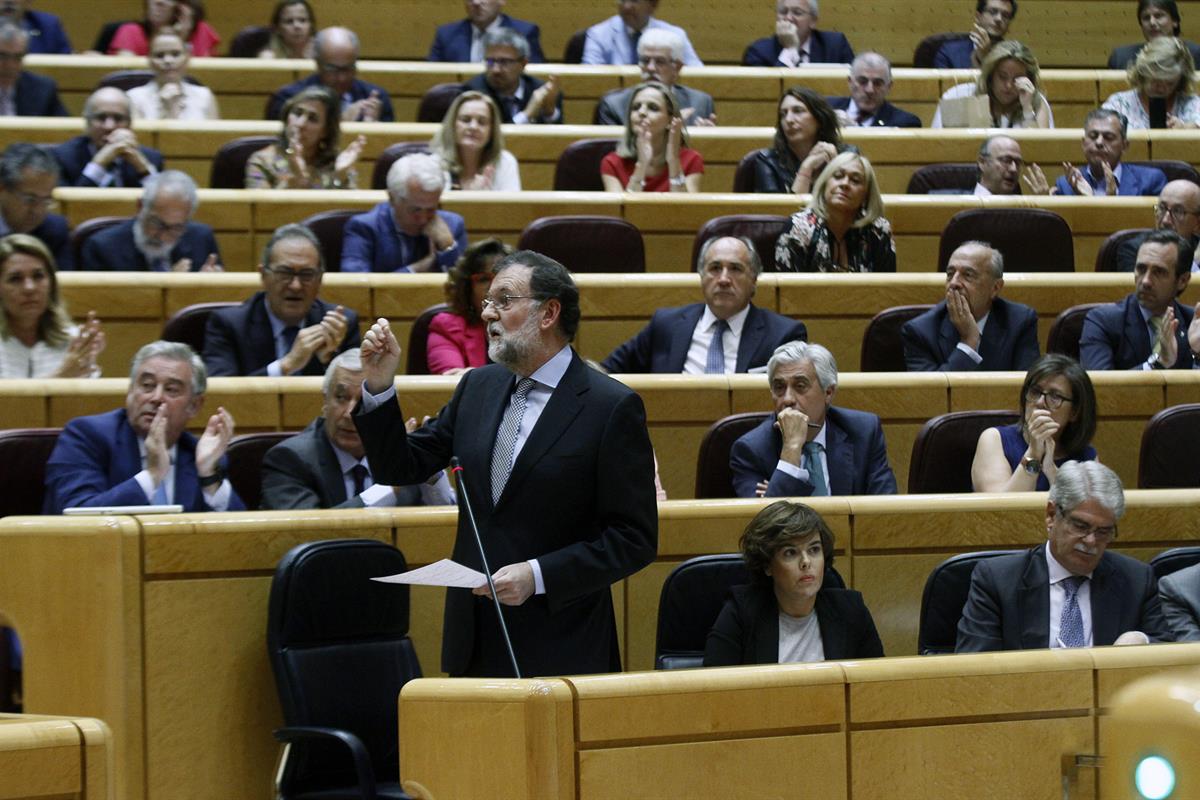 12/09/2017. Rajoy asiste a la sesión de control al Gobierno en el Senado. El jefe del Ejecutivo, Mariano Rajoy, durante una de sus intervenc...
