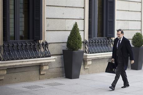 15/02/2017. Rajoy asiste a la sesión de control al Gobierno en el Congreso. El presidente del Gobierno, Mariano Rajoy, a su llegada a la ses...