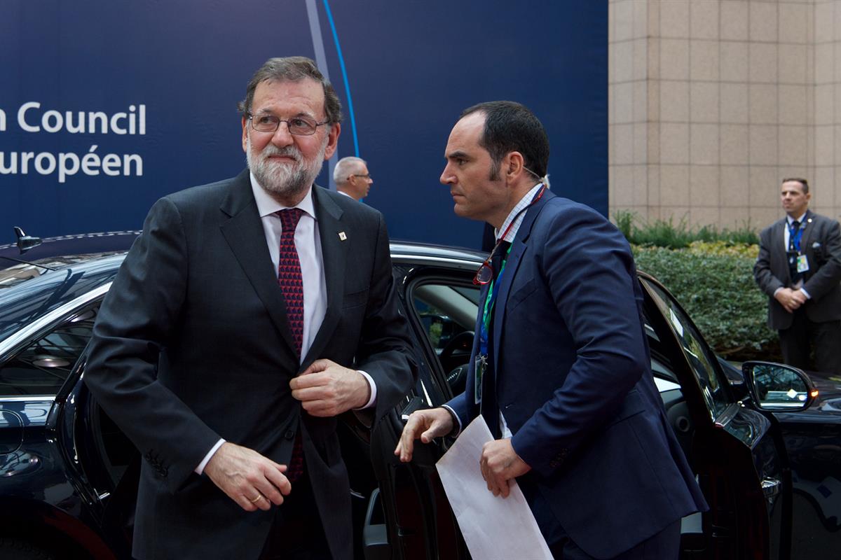 19/10/2017. Mariano Rajoy asiste al Consejo Europeo. El presidente del Gobierno, Mariano Rajoy, llega a la sede del Consejo de la Unión Europea.