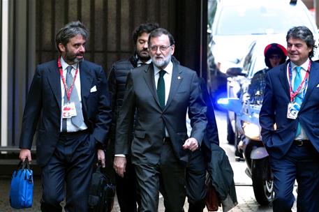20/10/2017. Mariano Rajoy asiste al Consejo Europeo. El presidente del Gobierno, Mariano Rajoy, llega a la sede del Consejo de la Unión Euro...