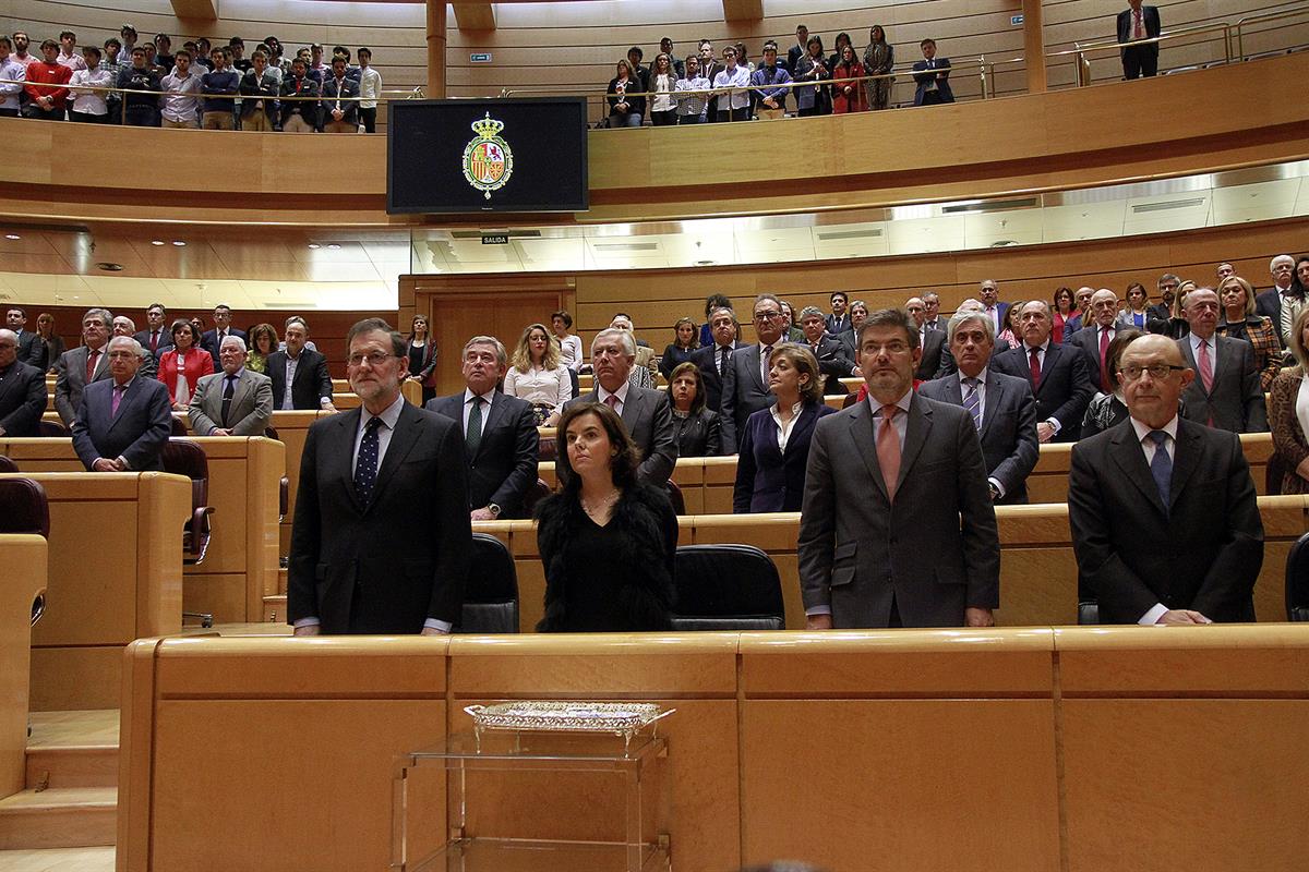 21/02/2017. Sesión de control en el Senado. El presidente del Gobierno, Mariano Rajoy, junto a la vicepresidenta del Gobierno, Soraya Sáenz ...