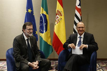 25/04/2017. Viaje oficial de Rajoy a Brasil (Sao Paulo). El presidente del Gobierno, Mariano Rajoy, se reúne con el gobernador del Estado de...