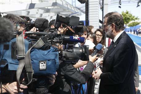 25/05/2017. Rajoy asiste a la reunión especial de la OTAN. El presidente del Gobierno, Mariano Rajoy, realiza unas declaraciones a los medio...