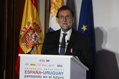 26/04/2017. Viaje oficiald e Rajoy a Uruguay. El presidente del Gobierno, Mariano Rajoy, durante su intervención en la clausura del Foro Emp...
