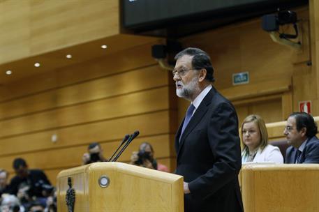 27/10/2017. Rajoy asiste al Pleno del Senado. El presidente del Gobierno, Mariano Rajoy, durante su intervención en el pleno del Senado conv...