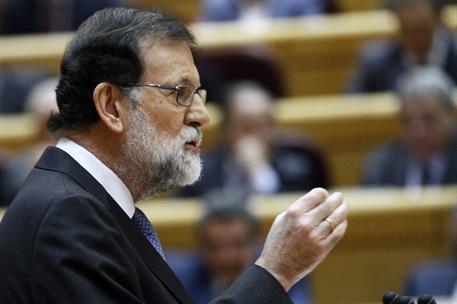 27/10/2017. Rajoy asiste al Pleno del Senado. El presidente del Gobierno, Mariano Rajoy, durante su intervención en el pleno del Senado conv...