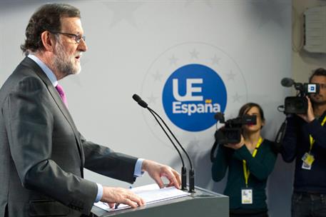 29/04/2017. Rajoy asiste al Consejo Europeo extraordinario. El presidente del Gobierno, Mariano Rajoy, durante la conferencia de prensa post...