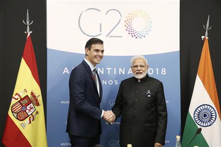 1/12/2018. El presidente del Gobierno con el primer ministro de India, Narendra Modi. El presidente del Gobierno, Pedro Sánchez, saluda al p...