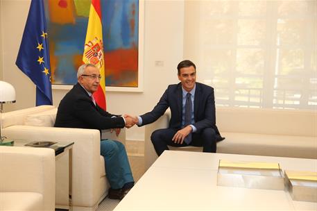 2/10/2018. Sánchez se reúne con el presidente del Comité Olímpico Español. El presidente del Gobierno, Pedro Sánchez, saluda al presidente d...