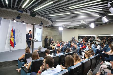 3/08/2018. Conferencia de prensa del presidente del Gobierno. El presidente del Gobierno, Pedro Sánchez, durante la conferencia de prensa of...