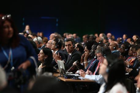 3/12/2018. Pedro Sánchez participa en la Cumbre del Clima COP24. El presidente del Gobierno, Pedro Sánchez, durante la sesión de trabajo de ...