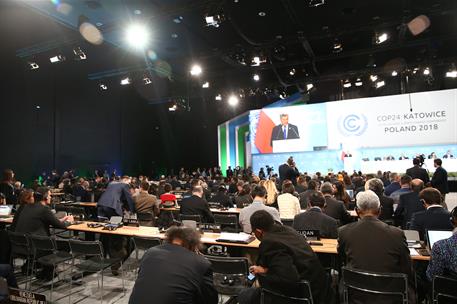 3/12/2018. Pedro Sánchez participa en la Cumbre del Clima COP24. Vista general de la sala donde se celebra la Cumbre del Clima COP24, en Kat...