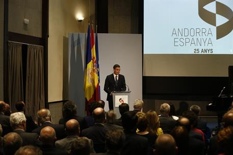 4/06/2018. Sánchez se reúne con el jefe del Gobierno de Andorra. El presidente del Gobierno, Pedro Sánchez, durante su intervención en el ac...