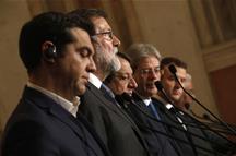 El presidente del Gobierno, Mariano Rajoy, en la conferencia de prensa conjunta de la IV Cumbre de los Países del Sur de la UE