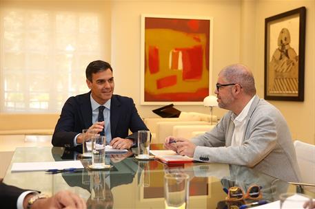 10/07/2018. Sánchez se reúne con los agentes sociales. El presidente del Gobierno, Pedro Sánchez, junto al secretario general de CCOO, Unai ...
