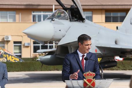 10/10/2018. Pedro Sánchez visita la Base Aérea de Los Llanos. El presidente del Gobierno, Pedro Sánchez, en un momento de su intervención al...