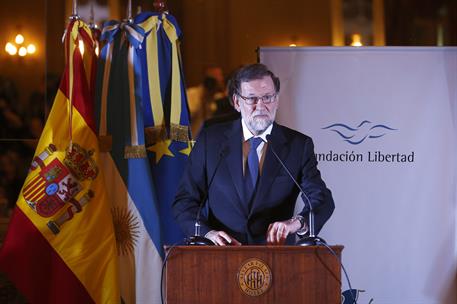 11/04/2018. Rajoy participa en una conferencia en Buenos Aires. El presidente del Gobierno, Mariano Rajoy, durante la conferencia que ha pro...
