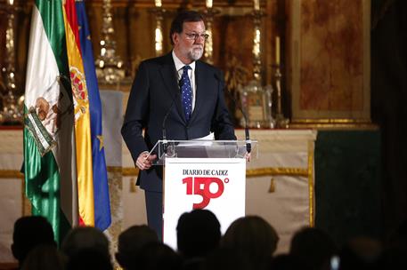 11/05/2018. Rajoy asiste en Cádiz al Foro Joly Andalucía. El presidente del Gobierno, Mariano Rajoy, durante su intervención, en el Oratorio...