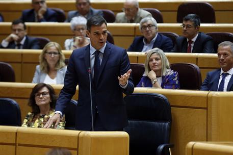 11/09/2018. Sánchez asiste a la sesión de control al Gobierno en el Senado. El presidente del Gobierno, Pedro Sánchez, durante una de sus in...