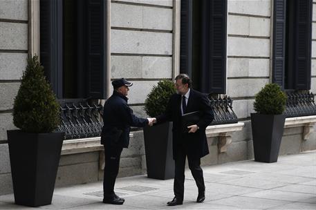 14/02/2018. Rajoy asiste a la sesión de control al Gobierno en el Congreso. El presidente del Gobierno, Mariano Rajoy, a su llegada al Congr...