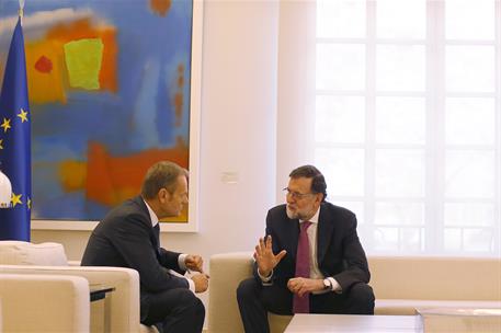 16/03/2018. Rajoy recibe al Presidente del Consejo Europeo. El presidente del Gobierno, Mariano Rajoy, conversa con el Presidente del Consej...