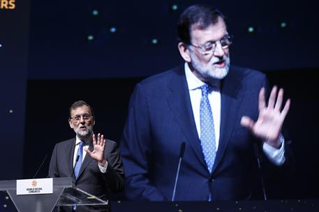 17/04/2018. Rajoy inaugura el XII Congreso Mundial del Comercio Minorista. El presidente del Gobierno, Mariano Rajoy, durante su intervenció...