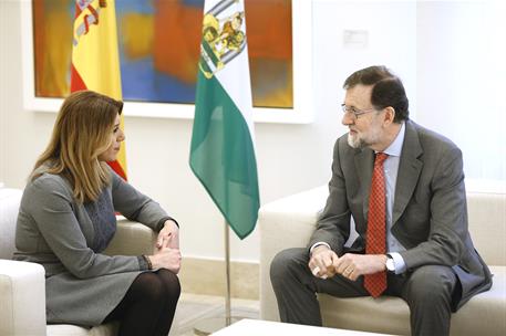 18/04/2018. Rajoy recibe a la presidenta de la Junta de Andalucía. El presidente del Gobierno, Mariano Rajoy, durante la reunión con la pres...