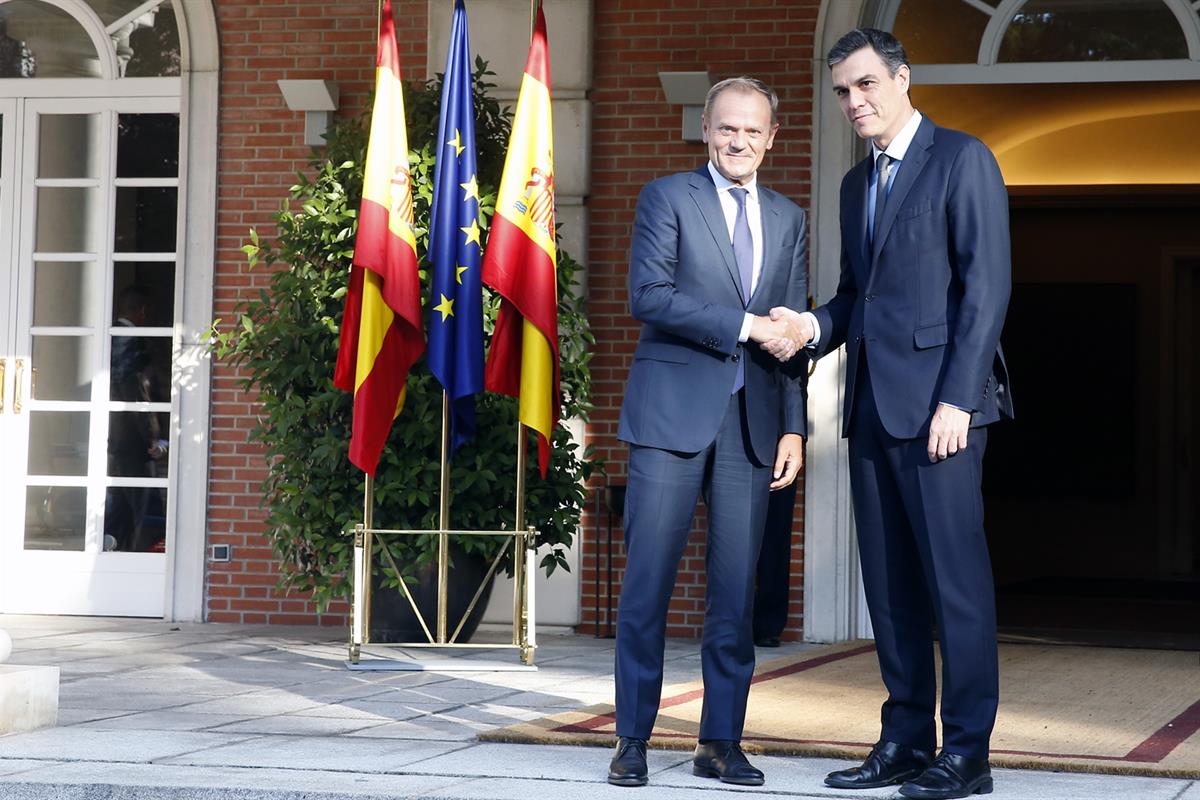 19/06/2018. Sánchez recibe al presidente del Consejo Europeo. El presidente del Gobierno, Pedro Sánchez, recibe al presidente del Consejo Eu...