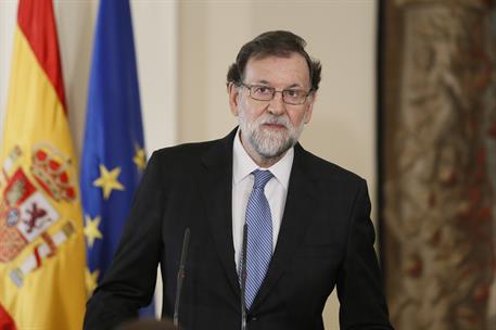 21/02/2018. Rajoy recibe a representantes de la International Democrat Union (IDU). El presidente del Gobierno, Mariano Rajoy, durante su in...