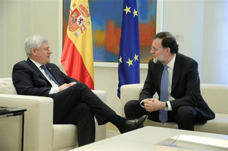 21/02/2018. Rajoy recibe a representantes de la International Democrat Union (IDU). El presidente del Gobierno, Mariano Rajoy, durante la re...