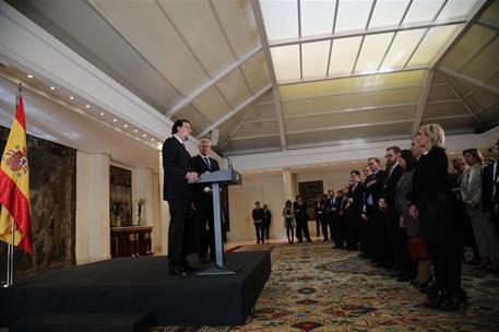 21/02/2018. Rajoy recibe a representantes de la International Democrat Union (IDU). El presidente del Gobierno, Mariano Rajoy, junto al pres...