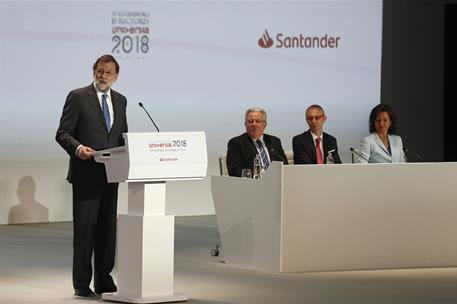 22/05/2018. Rajoy clausura Universia 2018 en Salamanca. El presidente del Gobierno, Mariano Rajoy, durante su intervención en el acto de cla...