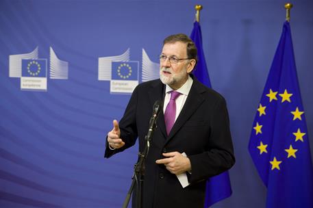23/02/2018. Rajoy asiste a Conferencia de alto nivel sobre el Sahel. El presidente del Gobierno, Mariano Rajoy, atiende a los medios de comu...