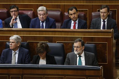 31/05/2018. Rajoy asiste al debate de la moción de censura al Gobierno. El presidente del Gobierno, Mariano Rajoy, junto a la vicepresidenta...