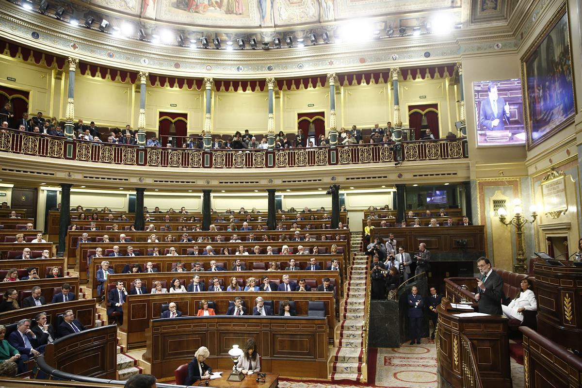 31/05/2018. Rajoy asiste al debate de la moción de censura al Gobierno. El presidente del Gobierno, Mariano Rajoy, durante su intervención e...