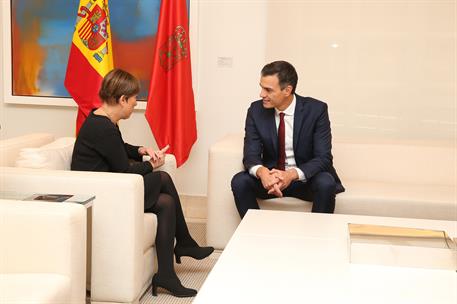 31/10/2018. Sánchez recibe a la presidenta de Navarra. El presidente del Gobierno, Pedro Sánchez, y la presidenta de Navarra, Uxue Barkos, d...