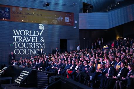 3/04/2019. Sánchez inaugura la Cumbre Mundial del Turismo. El presidente del Gobierno, Pedro Sánchez, durante la inauguración de la Cumbre d...