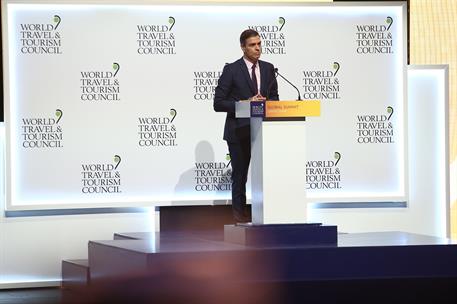 3/04/2019. Sánchez inaugura la Cumbre Mundial del Turismo. El presidente del Gobierno, Pedro Sánchez, durante su intervención en el acto de ...