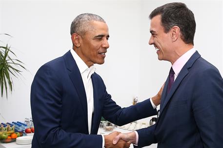 3/04/2019. Reunión de Pedro Sánchez y Barack Obama. El presidente del Gobierno, Pedro Sánchez, y el expresidente de los Estados Unidos, Bara...