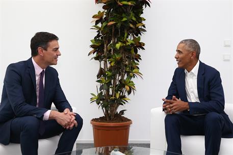 3/04/2019. Reunión de Pedro Sánchez y Barack Obama. El presidente del Gobierno, Pedro Sánchez, durante la reunión que ha mantenido con el ex...