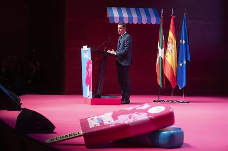 6/03/2019. Pedro Sánchez visita San Sebastián y Bilbao. El presidente del Gobierno, Pedro Sánchez, durante su intervención en el acto de ape...
