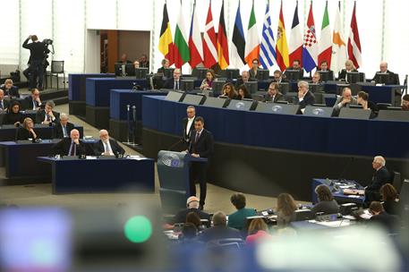16/01/2019. Pedro Sánchez interviene ante el Pleno del Parlamento Europeo. El presidente del Gobierno, Pedro Sánchez, durante su intervenció...