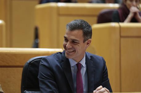 19/02/2019. Pedro Sánchez asiste a la sesión de control en el Senado. El presidente del Gobierno, Pedro Sánchez, durante la sesión de control.